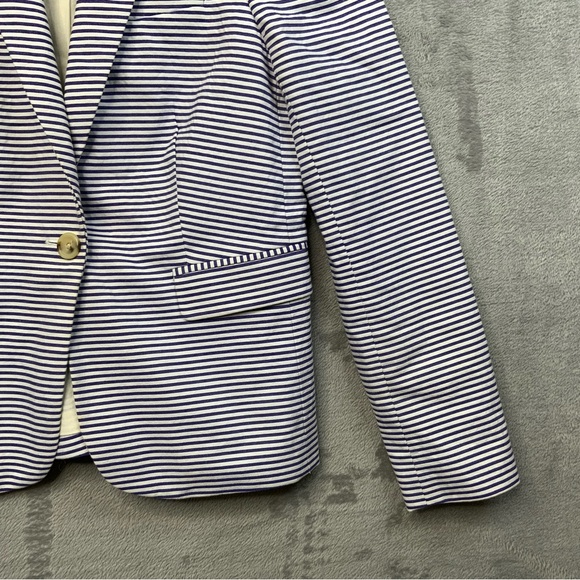 J. Crew Navy/White Striped Cotton one Button Preppy Blazer. Women’s Size 4. - Picture 4 of 6